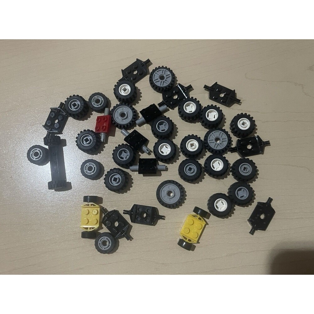 LEGO 70 Lot Car Parts Wheels Tires Axles Rims Small Pieces Truck